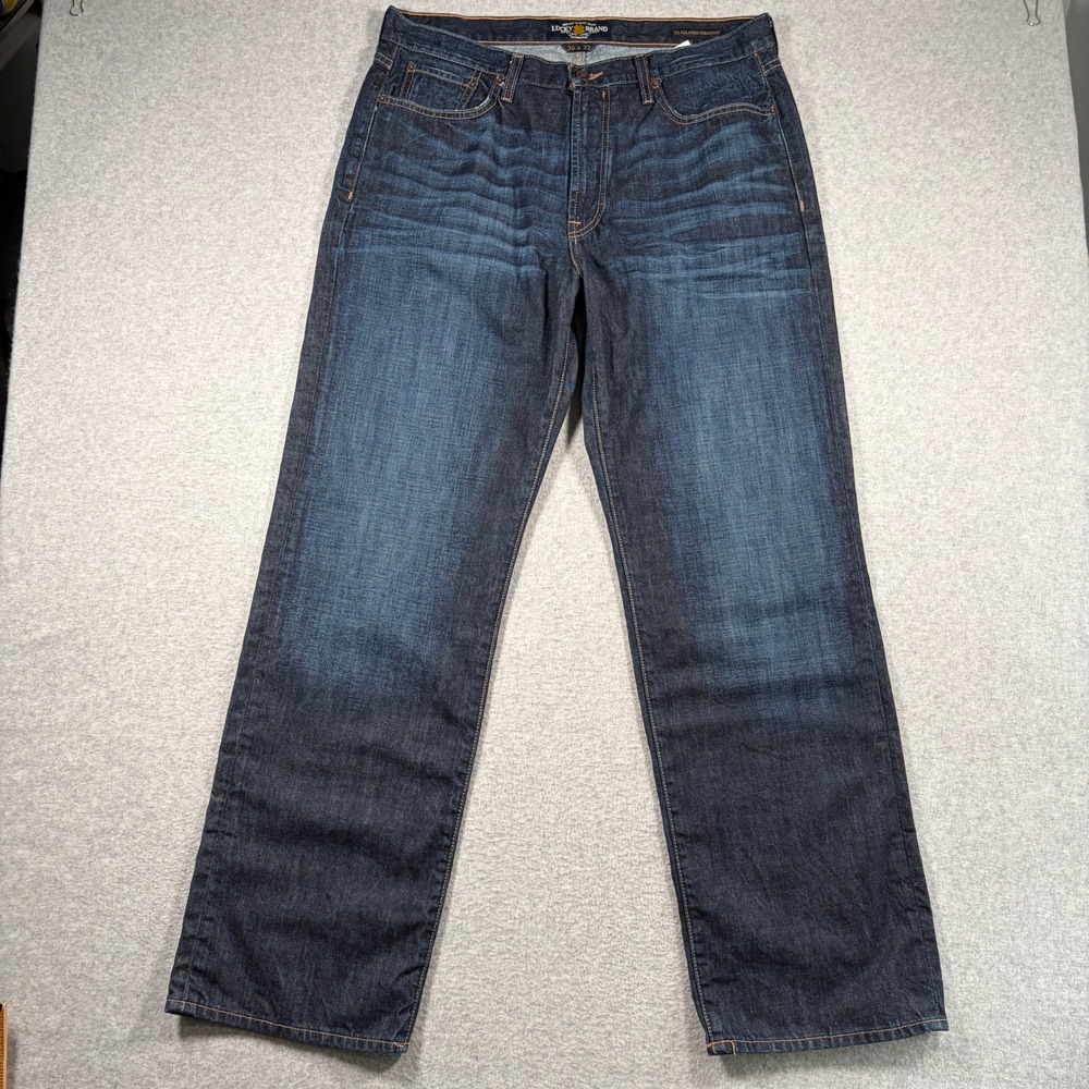 Lucky Brand 181 Relaxed Straight Jeans Mens 36x32 Blue Dark Wash Cotton Denim